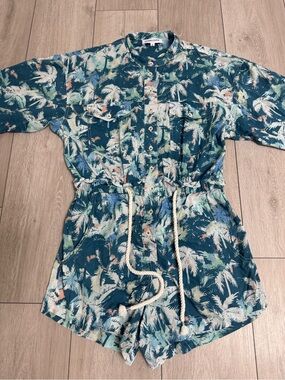 Overlover Teal Tropical Print Short Jumpsuit
